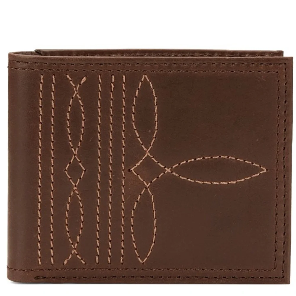 Justin Boots Genuine Leather Slim Bifold Brown Boot Stitch RFID Wallet